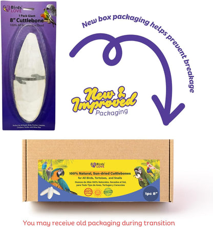Birds LOVE 7.5" to 8" Natural Cuttlebone for Birds, Tortoises, Snails & Crabs (1 Pack) – 100% Pure