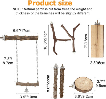 7PCS Bird Perches, Natural Wood Parrot Perch Stand, Bird Perch Chewing Stick Cage Accessories