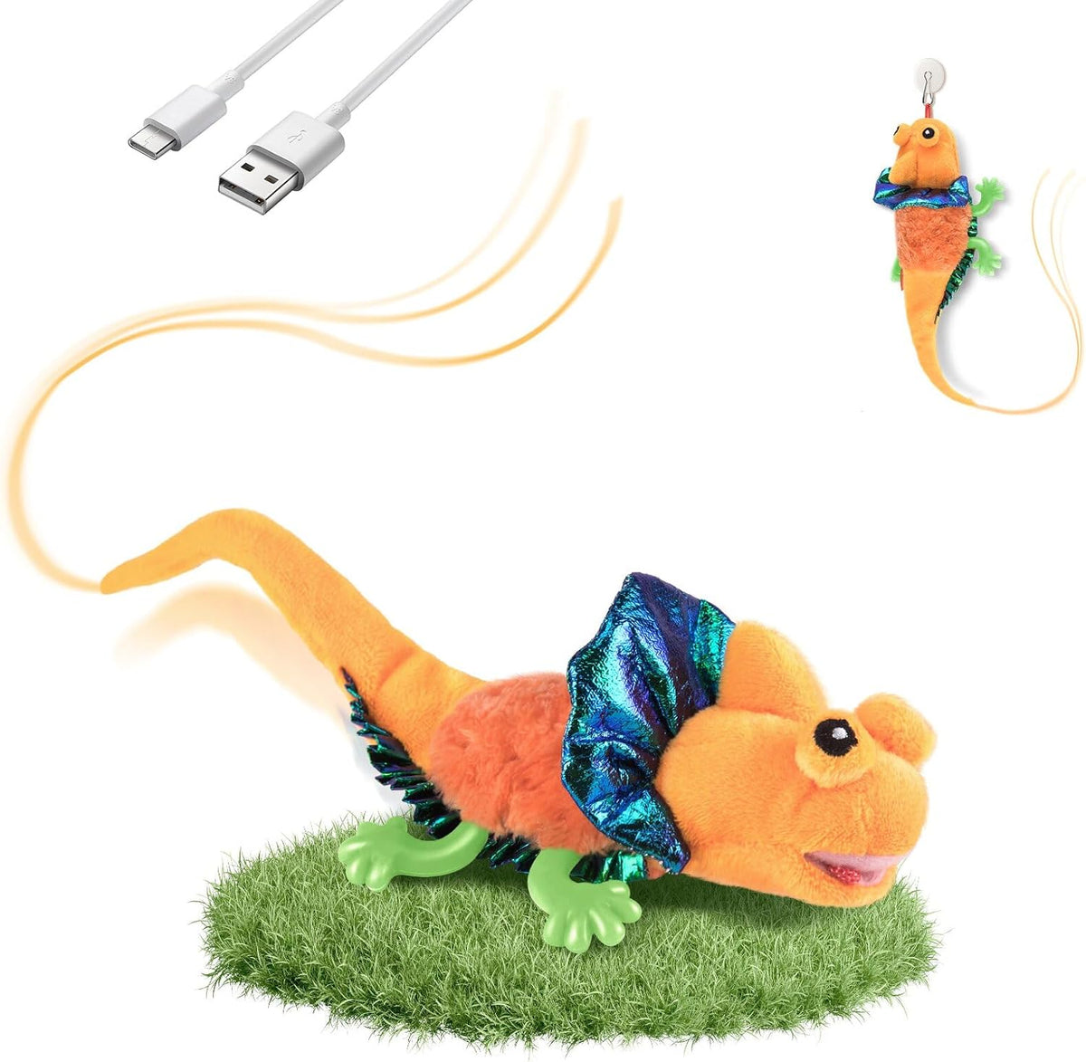Migipaws Cat Toys, Touch Activated Flapping Chirping Lizard Kitten Toy with Catnip for Indoor Cats