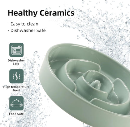 7.3inch Ceramic Slow Feeder Dog Bowl for Medium and Large Breed, Puzzle Dog Food Dish