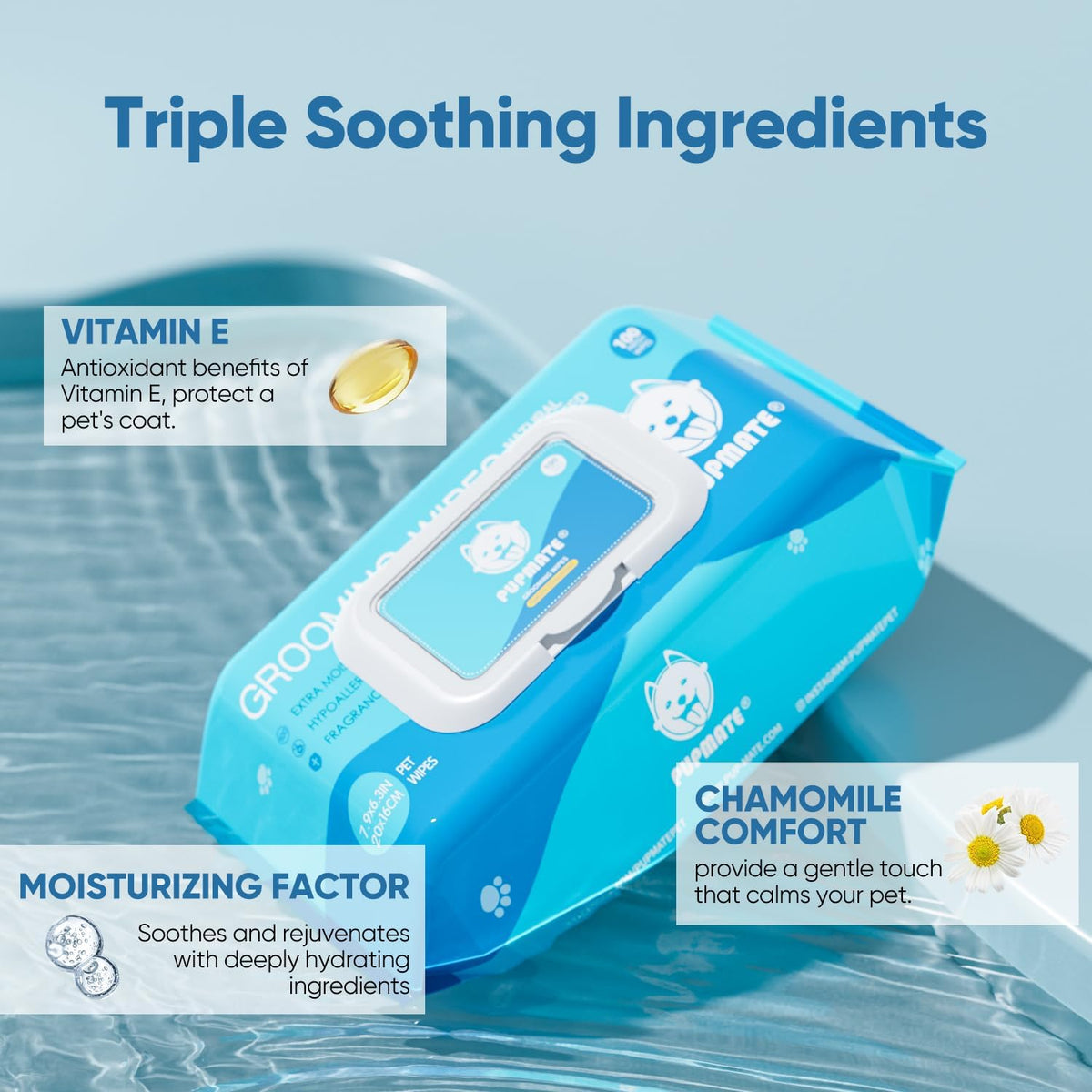 Natural Pet Grooming Wipes, 100 Fresh Counts, Extra Moist & Thick for Dogs & Cats, Puppies &