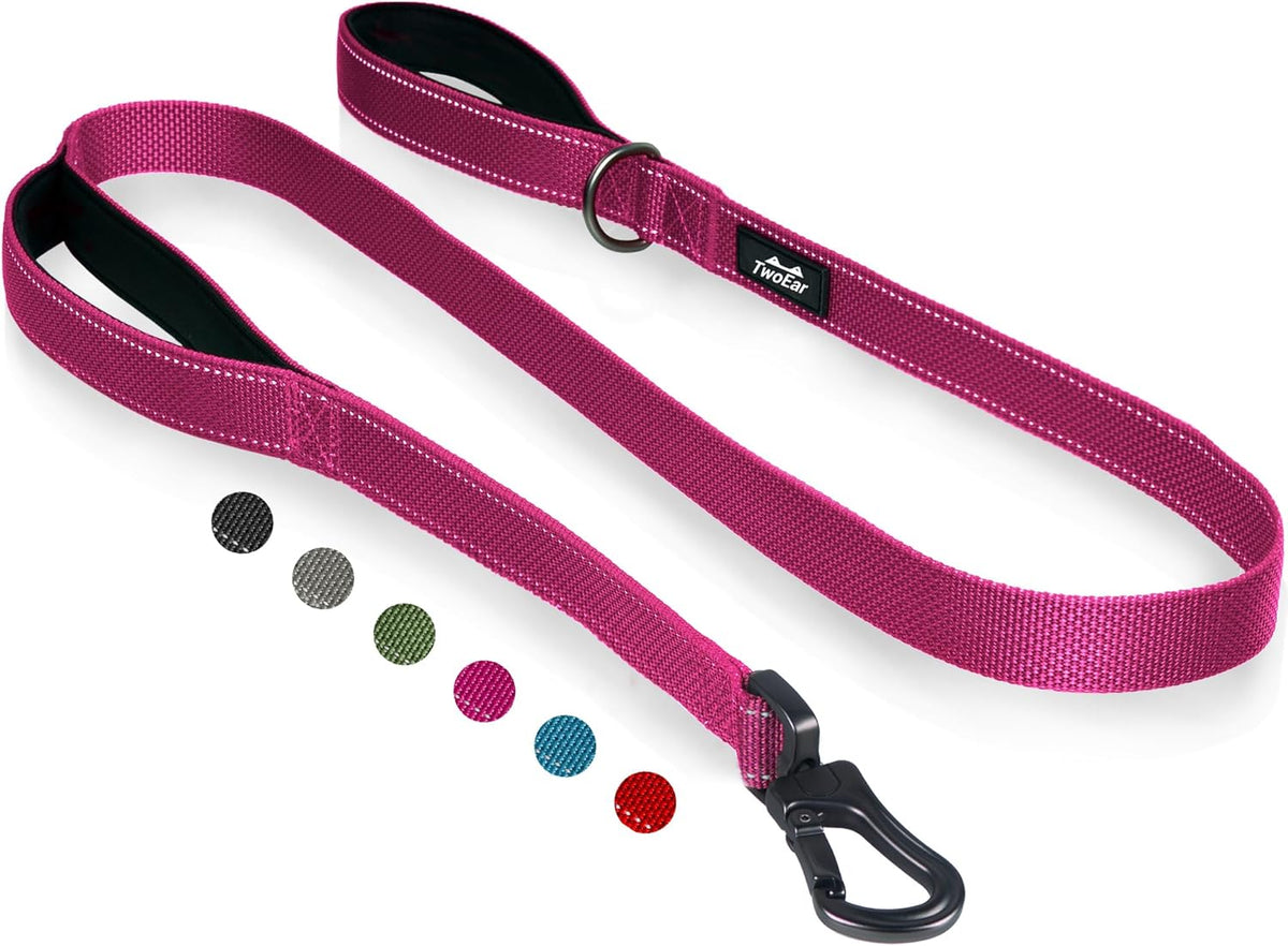 TwoEar 5FT 1IN Strong Rose Dog Leash with 2 Padded Handles, Traffic Handle Extra Control