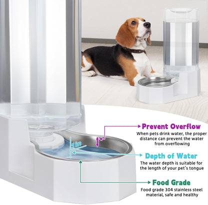 Sfozstra Large Dog Water Dispenser: 9L Automatic White Water Feeder with Stainless Steel Bowl