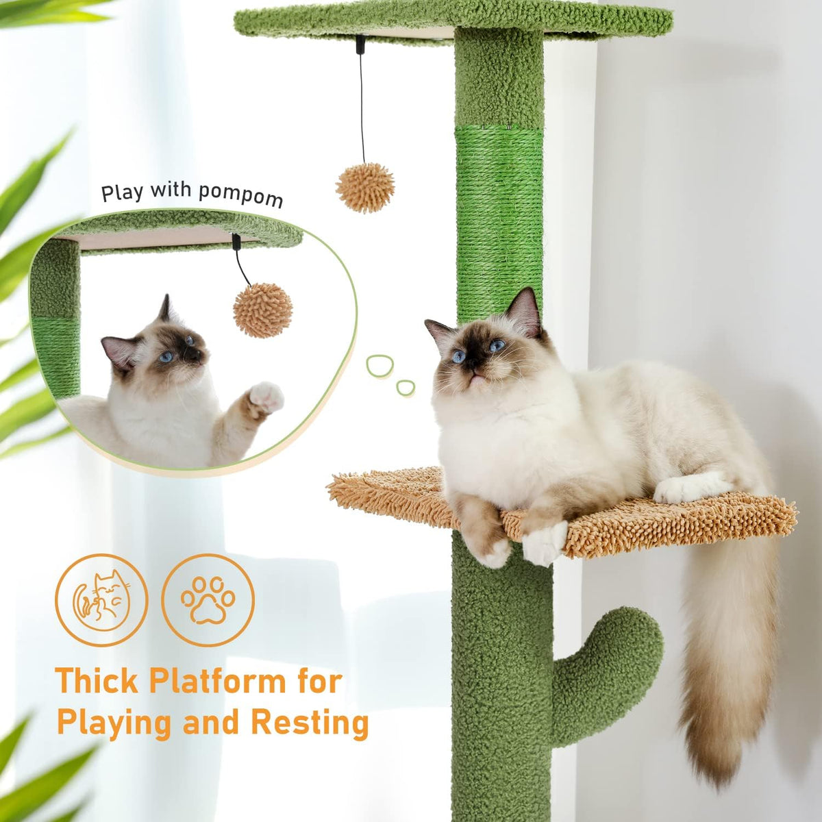 PAWZ Road Cat Tree, Cactus Floor to Ceiling Cat Tower with Adjustable Height(95-108 Inches), 5