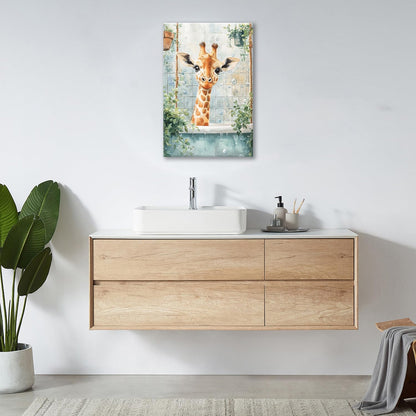 Bathroom Funny Giraffe Pictures Wall Art, Watercolor Giraffe Bathroom Wall Decor, Animal Framed