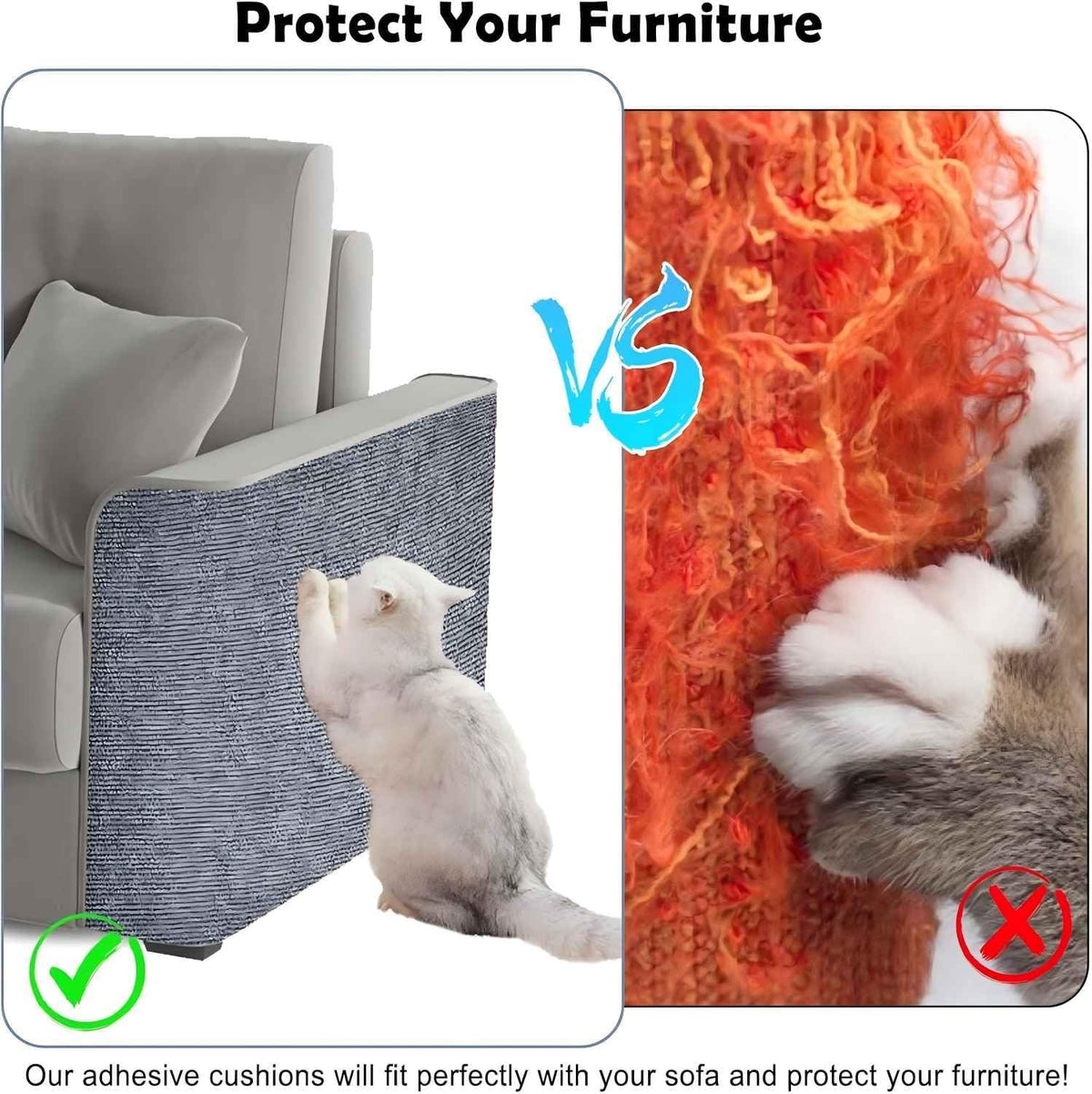 Cat Scratch Couch Furniture Protector, Adhesive Cat Scratch Pad Deterrent for Furniture, DIY