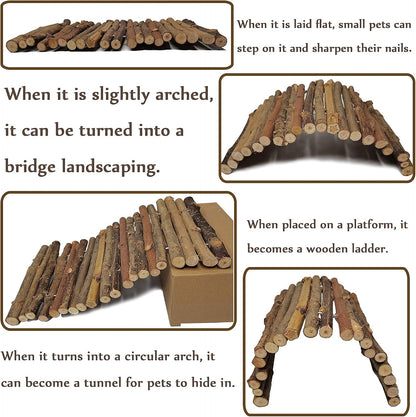 Hamiledyi 11.8 x 6.7 Inches Wooden Reptile Hideout Bearded Dragon Bendy Bridge Climbing Ladder