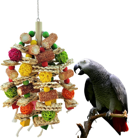 Parrot Toys, Natural Corncob Bird Chew Toys for Small and Medium Macaws, African Grey Parrots