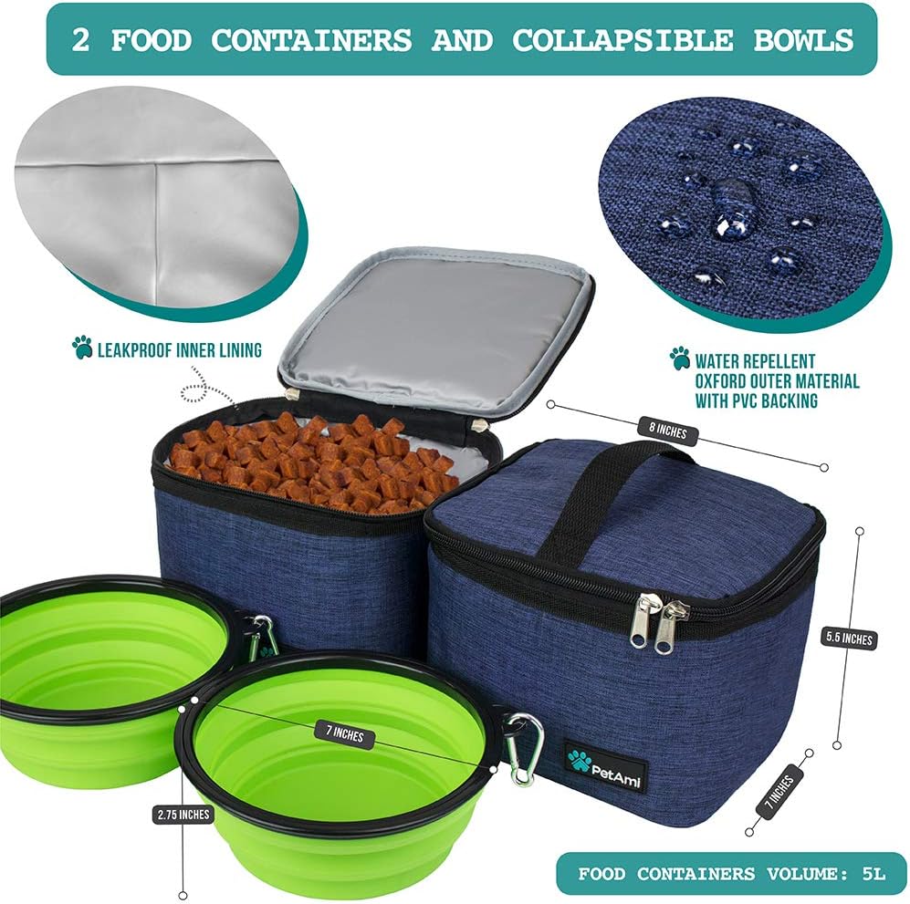 PetAmi Dog Travel Bag - Travel Pet Organizer with Food Container and Bowls, Perfect for Weekend