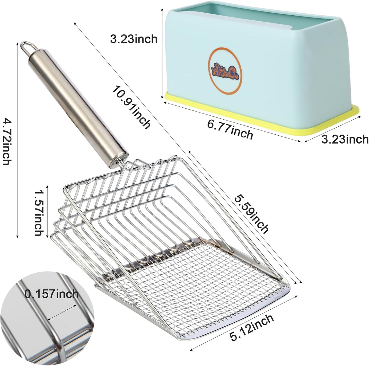 Cat Litter Scoop, Metal Scooper, Deep Shovel, Ergonomic Handle, Kitten Poop Sifting, Durable, Heavy