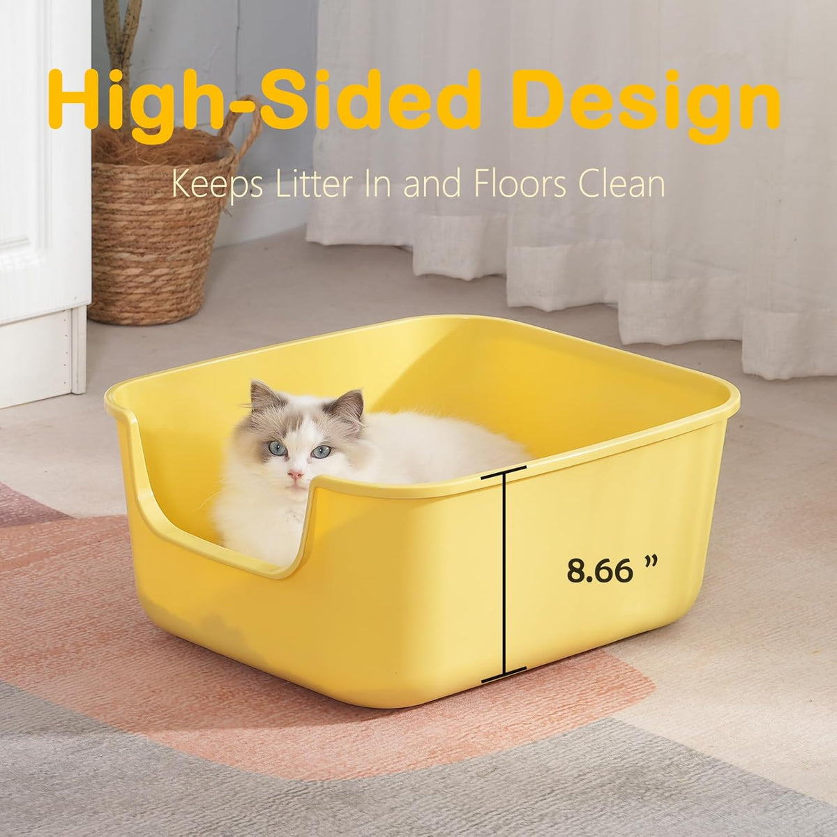 Large Cat Litter Box with High Sides,Cat Boxes for Indoor Cats,Cat Litter Pan for Kitty,Litter Box