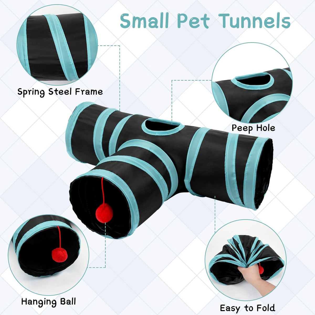 Rypet Guinea Pig Tunnel, 3 Way Collapsible Rabbit Tunnel, Small Pet Tunnels and Tubes with