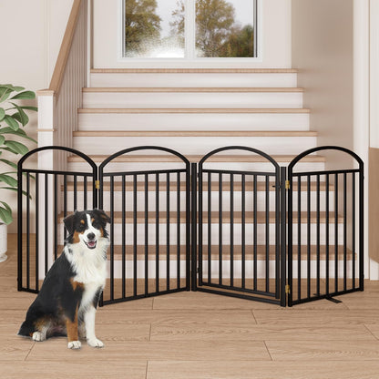 4 Panles Full Matel Freestanding Dog Gates with Door, 96"Extra Wide 32"Tall Free Standing Dog Pet