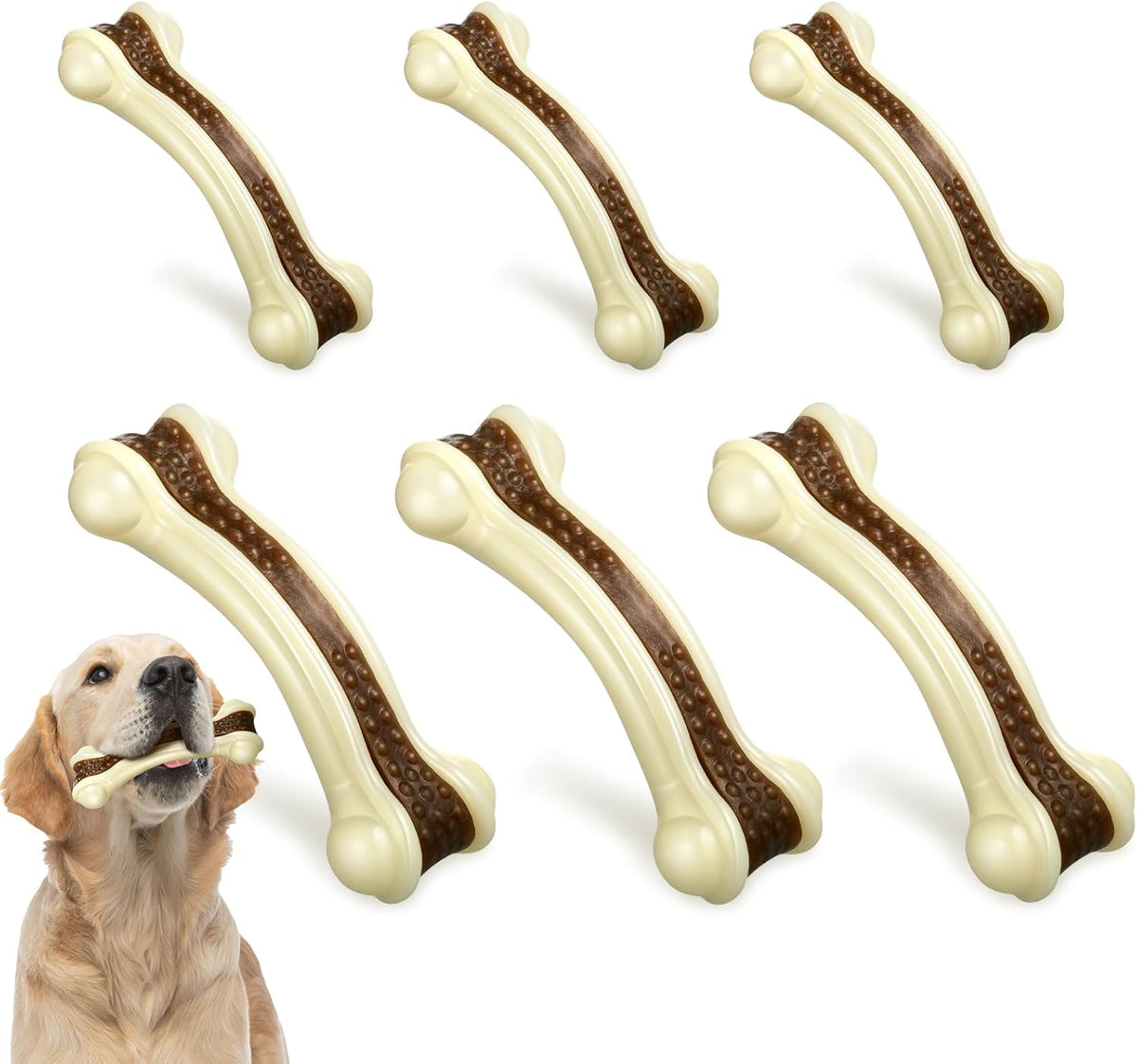 Sosation 6 Pcs Dog Toys for Aggressive Chewers Nylon Beef Flavor Bones Tough Puppy Teething Toys