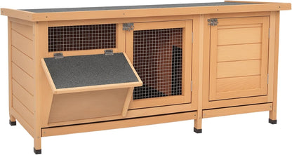 PawHut Wooden Rabbit Hutch Bunny Hutch Cage Guinea Pig with Waterproof Roof, No Leak Tray and