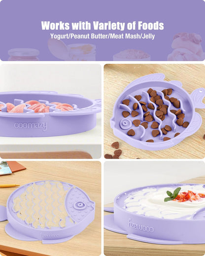 Coomazy 2-in-1 Silicone Slow Feeder Dog Cat Bowls, Lick Mat Interactive Puzzle Toy for Pets Dry/Wet