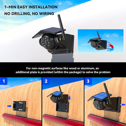 Magnetic Solar Wireless Backup Camera, 10000mAh Rechargeable Battery Powered Reversing Camera
