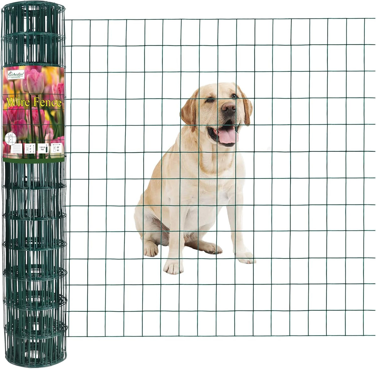 Green PVC Coated Welded Wire Fence 36 Inch x 25 Foot, 2 Inch x 3 Inch 16GA, Garden Border Fencing