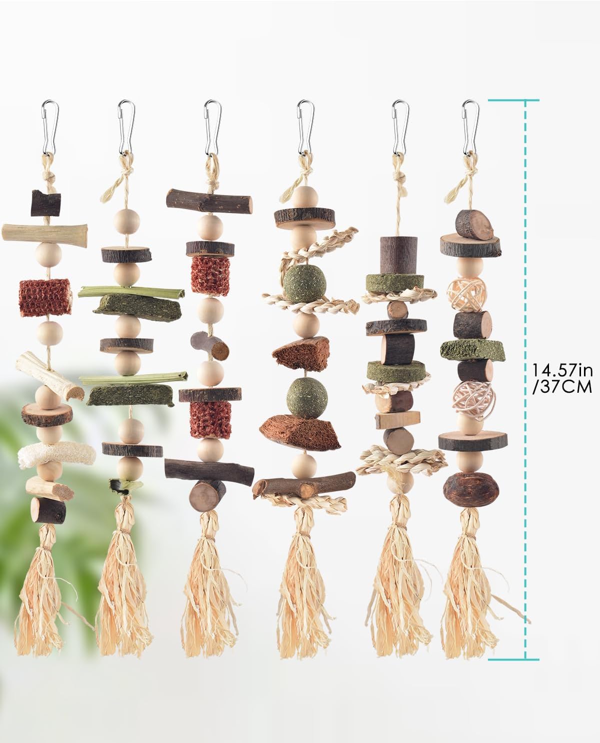 6PCS Bunny Chew Toys, Hamster Rabbit Cage Hanging Chew Toys, Natural Apple Wood Bunnies Treats