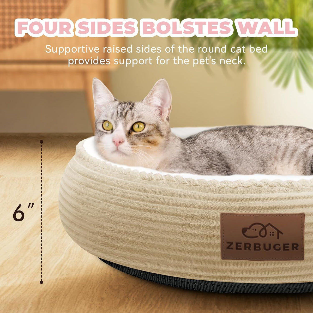 20in Camel Round Cat Dog Bed Gift for Large Medium Small Dogs Cats, Machine Washable Sleeping Sofa