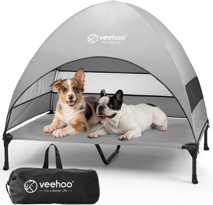 Veehoo Outdoor Dog Bed with Canopy, Cooling Elevated Pet Cot with Removable Shade, Non-Slip Feet