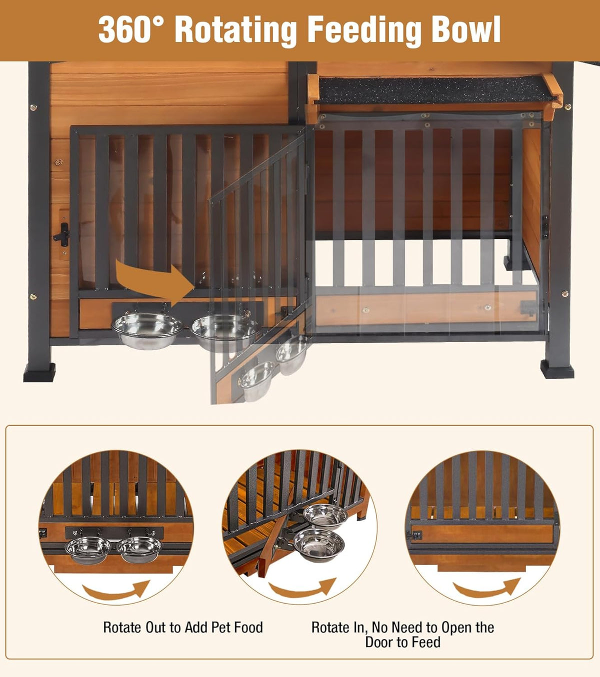 GUTINNEEN Heated Dog House Outdoor with Electric Heating Pad, Insulated Wooden Dog Kennel with 360°
