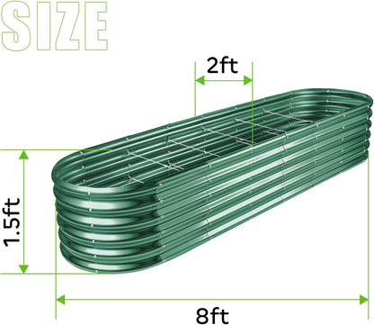 Land Guard 8×2×1.5ft Galvanized Raised Garden Bed Kit, Raised Garden Boxes Outdoor, Oval Metal