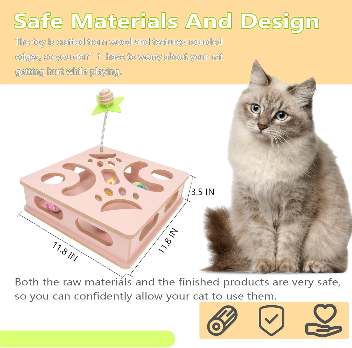 Interactive Wooden Cat Puzzle Toy Box Indoor Hunting Play Toy to Stimulate Your Cat’s Energy and