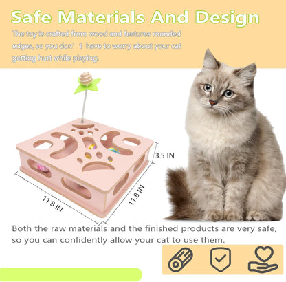 Interactive Wooden Cat Puzzle Toy Box Indoor Hunting Play Toy to Stimulate Your Cat’s Energy and