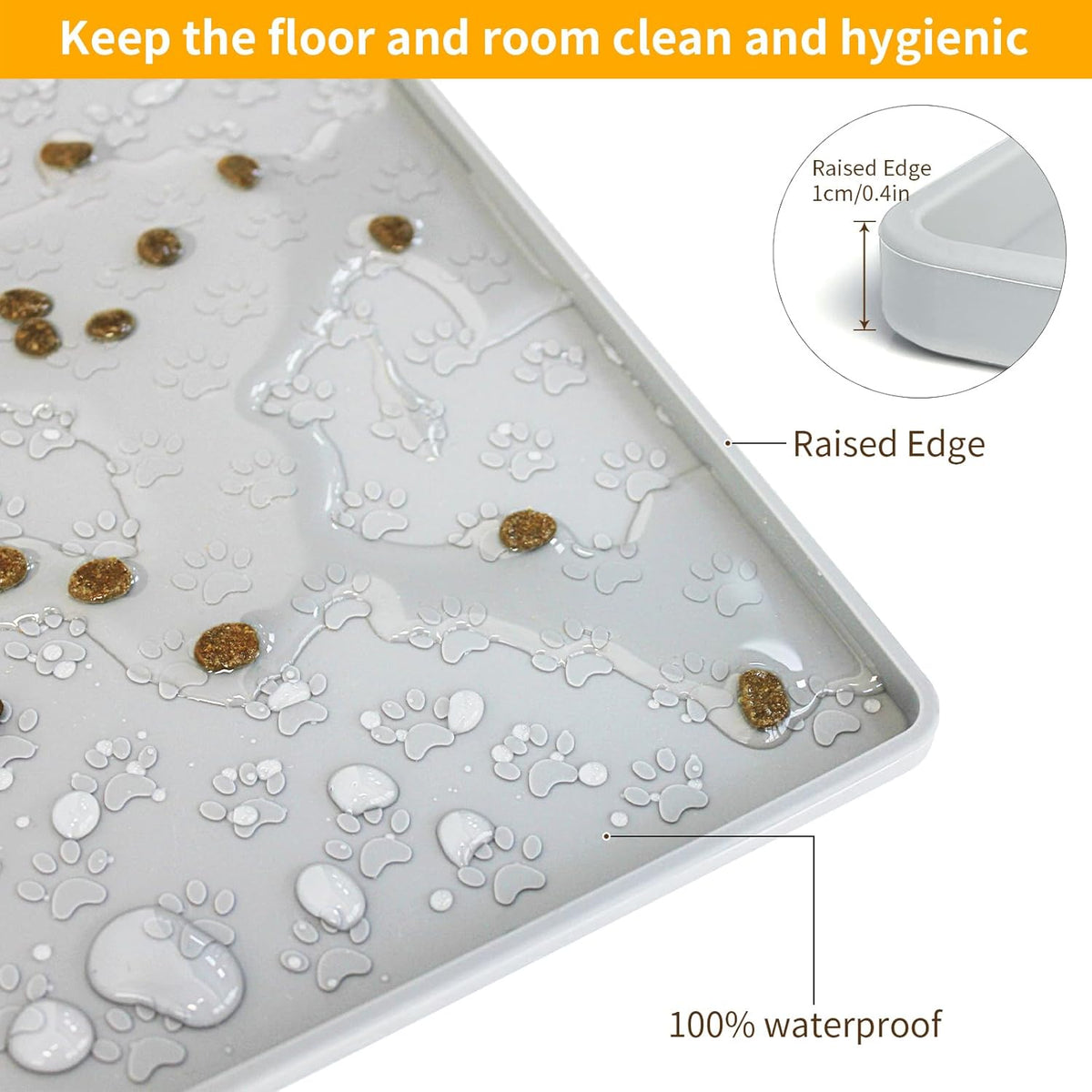 Ptlom Dog Food Mat Anti-Slip Pet Bowl Mats for Food and Water, High-Lips Pet Placemat Prevent Messy