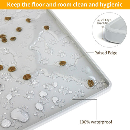 Ptlom Dog Food Mat Anti-Slip Pet Bowl Mats for Food and Water, High-Lips Pet Placemat Prevent Messy