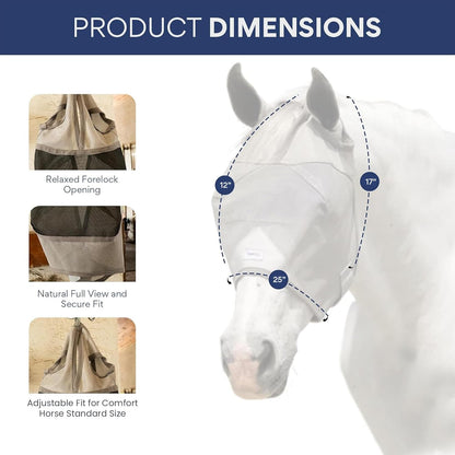 Horse Fly Mask Without Ears | 95% UV Eye Protection | Built-in Visor | Breathable, Lightweight Mask