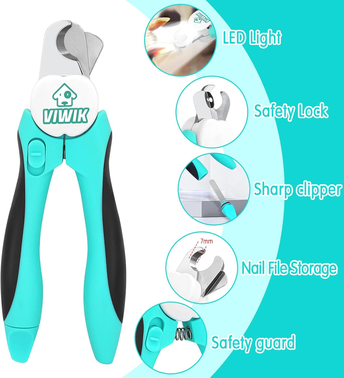 VIWIK 2 in 1 Dog Nail Trimmers with LED Light for Bloodline, Dog Comb, Dog Nail Clippers with Quick