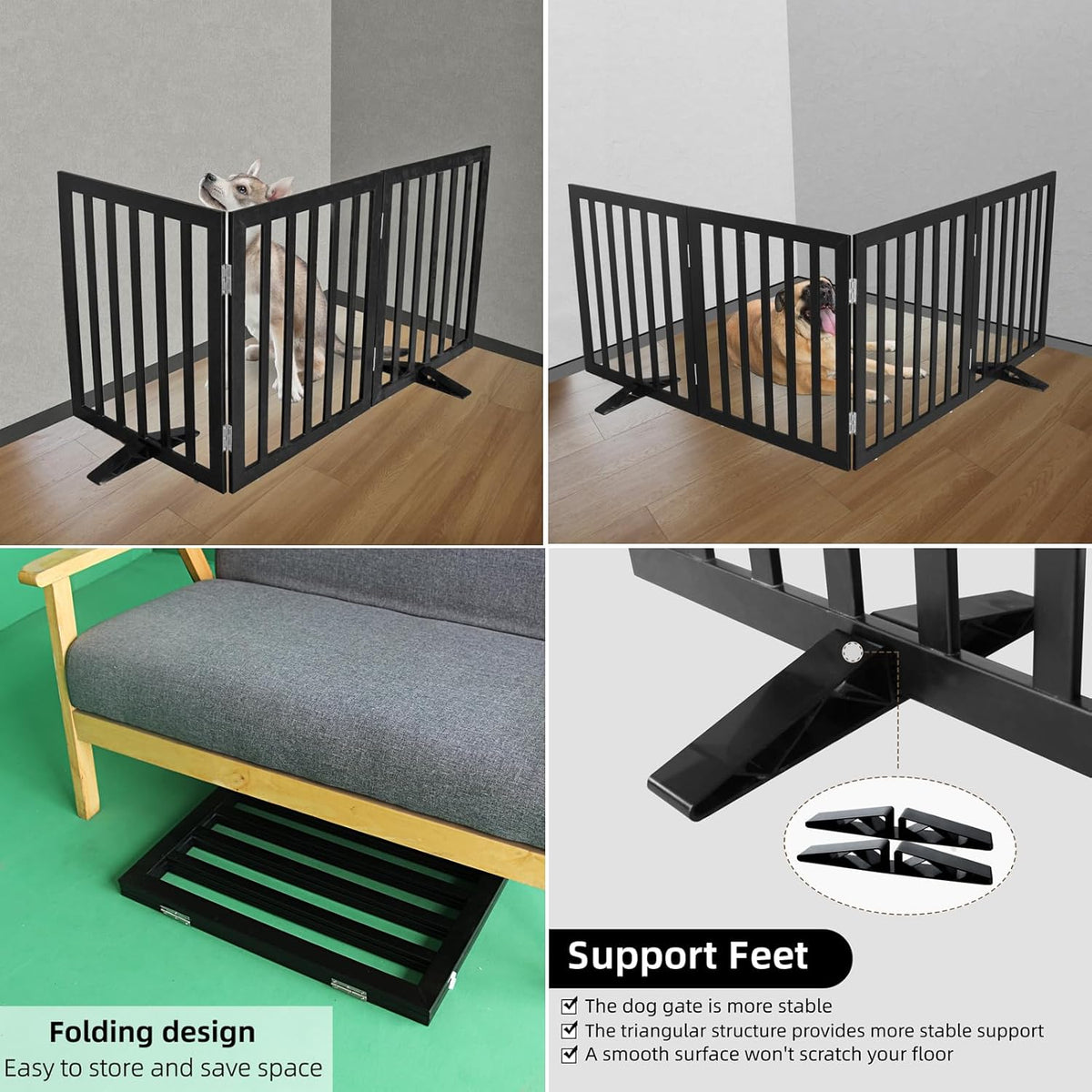 ZJSF Freestanding Indoor Dog Gate for House Foldable Wood Puppy Gate for Doorways Pet Gate for