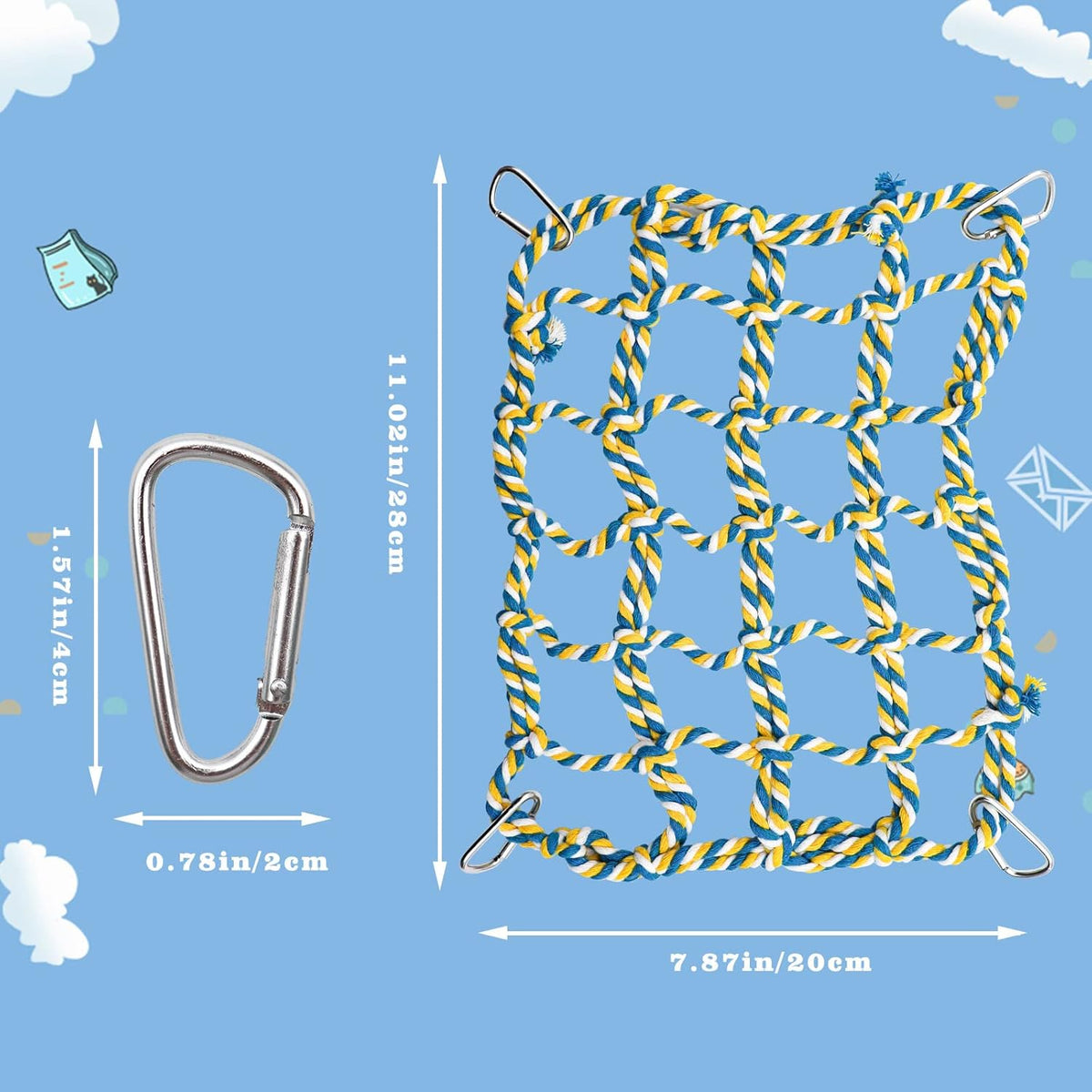 2 Pack Colorful Bird Rope Net, Pet Hanging Hammock, Rat Climbing Ladder Bridge Toys, Cage Decor