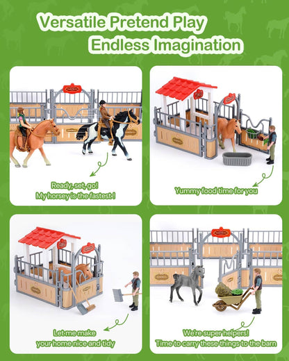 Horse Stable Playset, Horse Gifts for Girls and Boys with 3 Horses and 2 Riders, Horse Toys Set