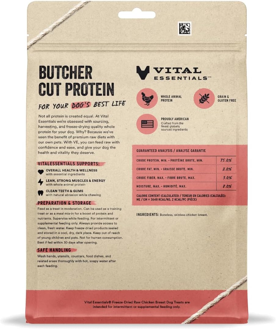 Vital Essentials Chicken Breast Dog Treats, 10 oz | Freeze-Dried Raw | Single Ingredient | Premium