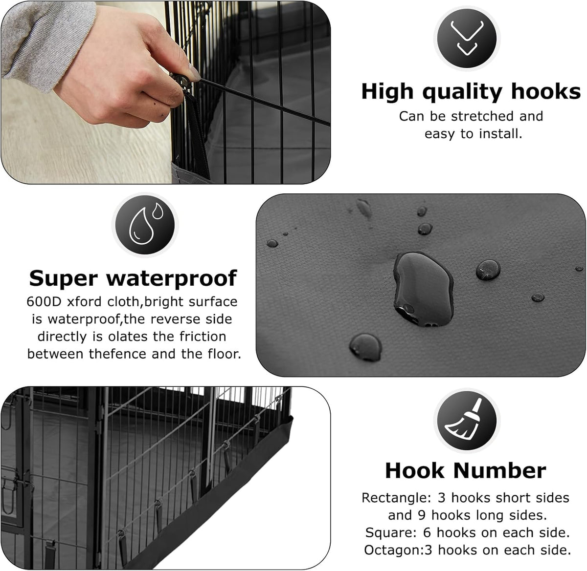 PJYuCien Rectangle Dog Playpen Bottom Pad - Fits 8 Panels 24" Width Metal Dog Pen -48"x48" Size