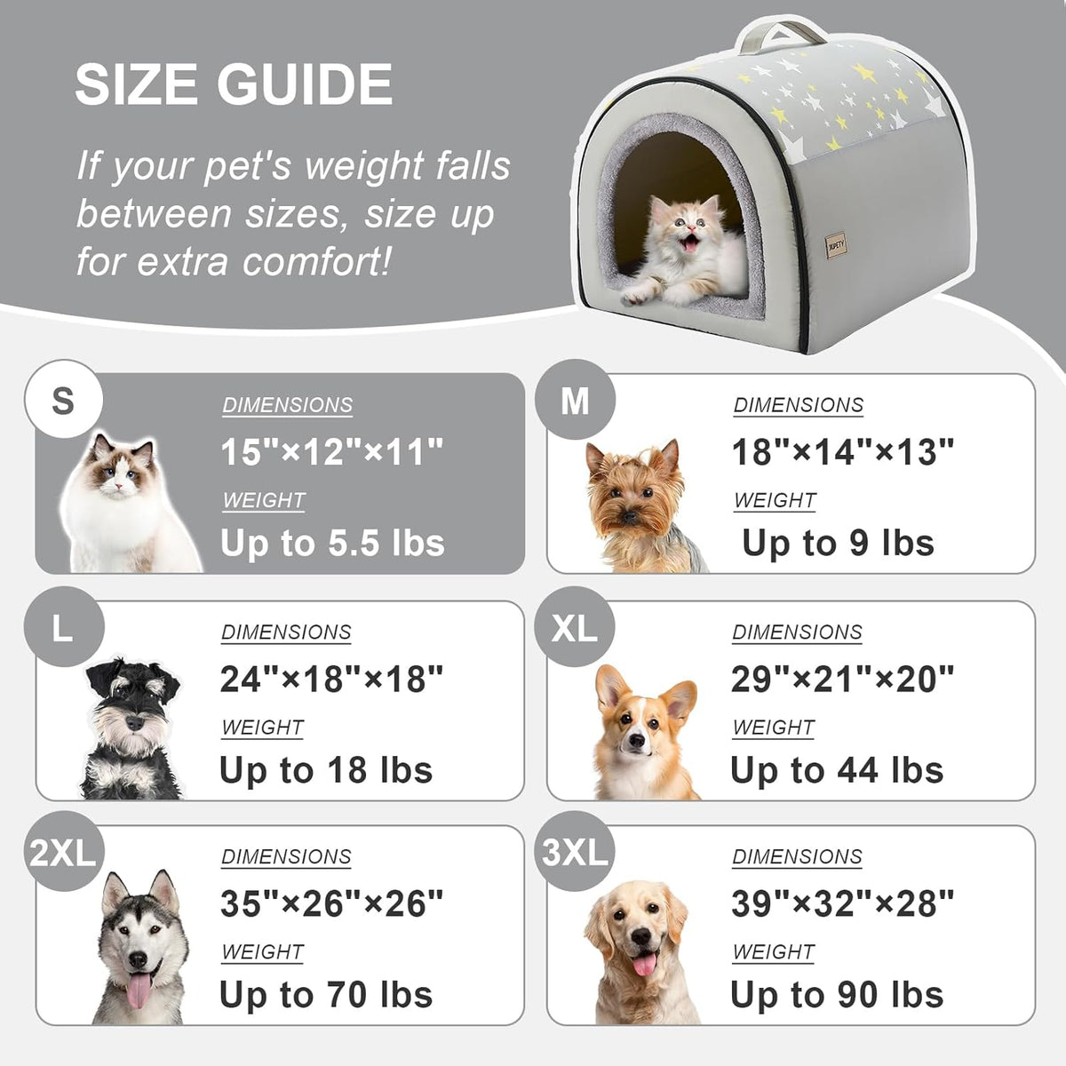 Jiupety Cozy Small Pet Dog House, 2 in 1 Puppy House, S Size for Cat and Puppy, Warm Cave Sleeping
