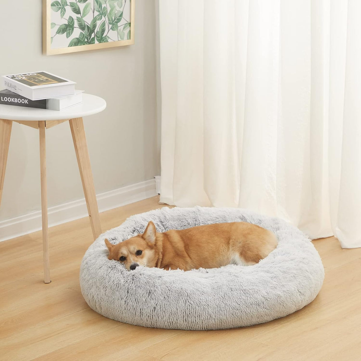 Bedfolks Calming Donut Dog Bed, 30 Inches Round Fluffy Dog Beds for Medium Dogs, Anti-Anxiety Plush