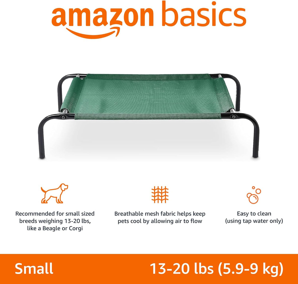 Amazon Basics Cooling Breathable Elevated Dog Bed with Metal Frame for Small Dogs, 36 x 22 x 7.5