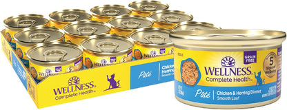 Wellness Complete Health Pate Adult Wet Cat Food, Natural, Protein-Rich, Grain-Free, 3 Ounce, 24