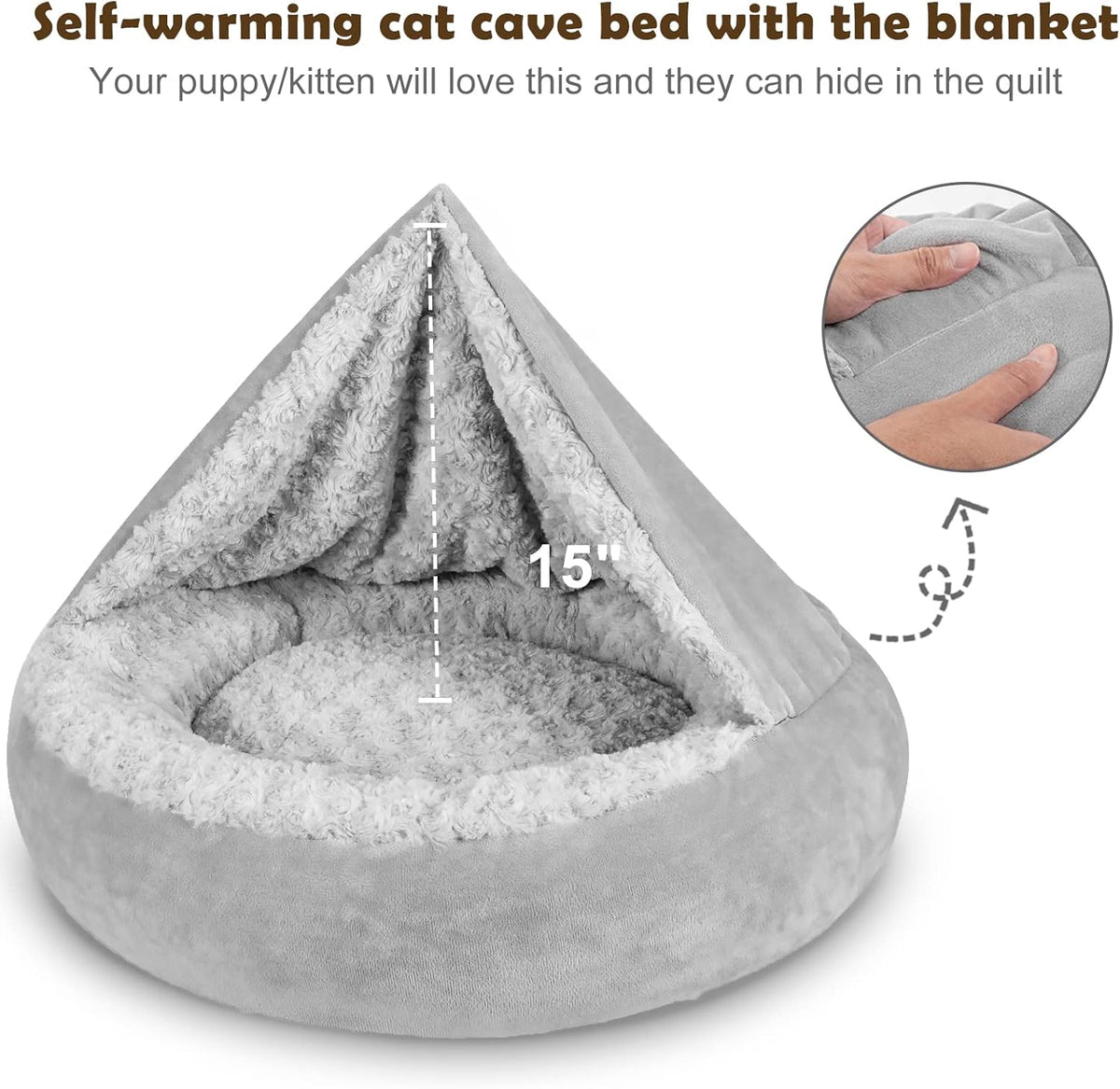 JOEJOY Small Dog Bed Cat Bed with Hooded Blanket, Cozy Cuddler Luxury Puppy Pet Bed, Donut Round