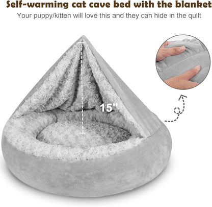 JOEJOY Small Dog Bed Cat Bed with Hooded Blanket, Cozy Cuddler Luxury Puppy Pet Bed, Donut Round