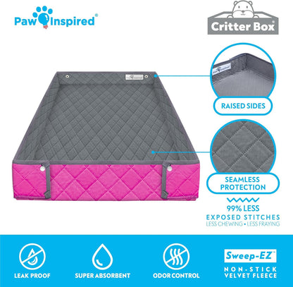 Paw Inspired Critter Box Washable Cage Liner, Reversible Fleece Bedding with Raised Sides for