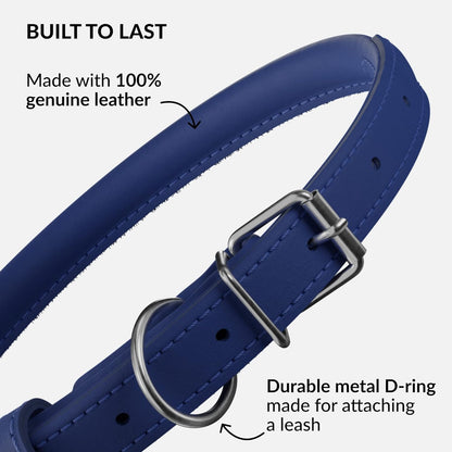 CollarDirect Rolled Leather Dog Collar, Soft Padded Round Puppy Collar, Handmade Genuine Leather