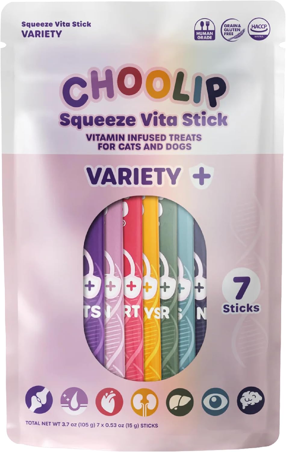 Squeeze Vita Stick Lickable Treats for Dogs & Cats. 7 Variety Support Sticks with Essential