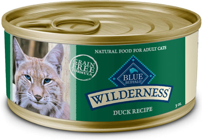 Blue Buffalo Wilderness Natural High-Protein Grain-Free Wet Food for Adult Cats, Duck Paté, 3-oz.
