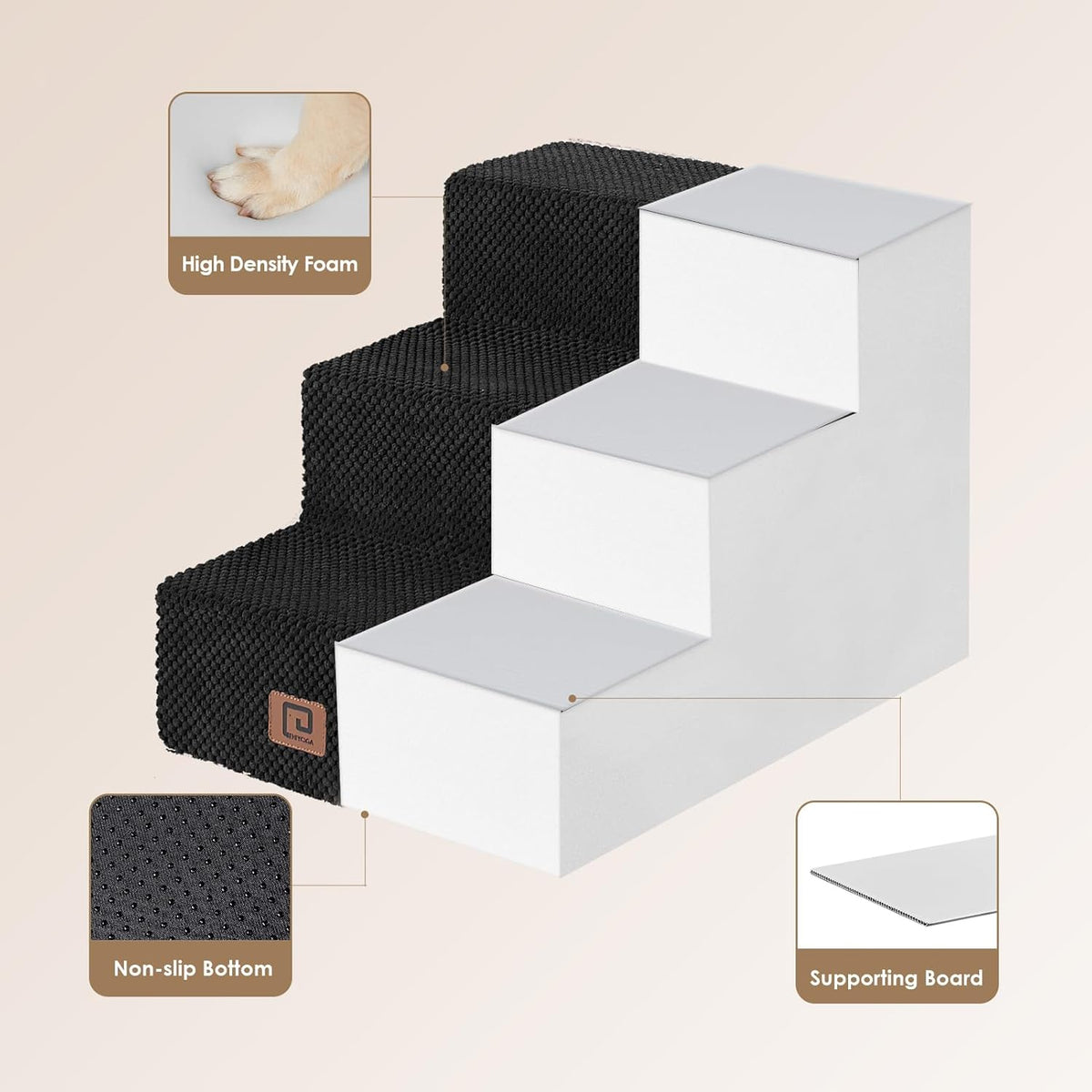 EHEYCIGA Dog Stairs for Small Dogs 13.5" H, 3-Step Dog Steps for Couch Sofa and Chair, Pet Steps