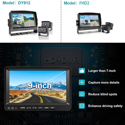 Fookoo ??HD 1080P 9" Wired Backup Camera System, 9-inch DVR Dual Split Screen Monitor, IP69